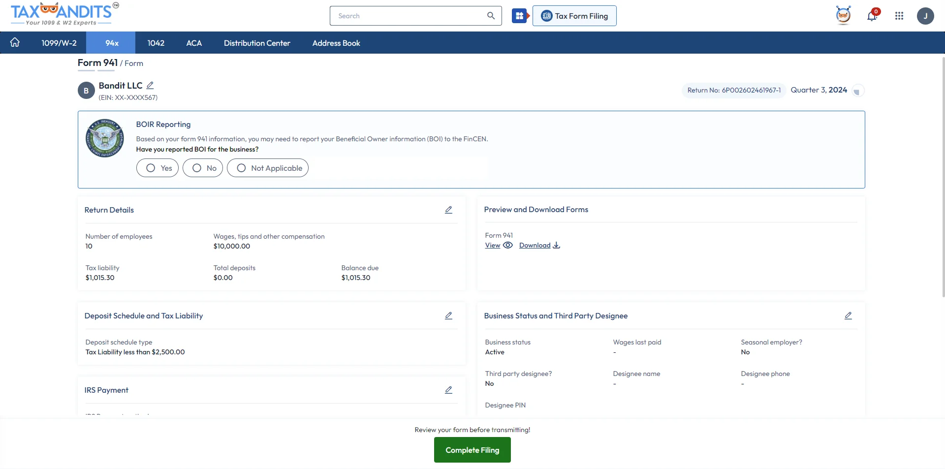 Choose method to Sign Return